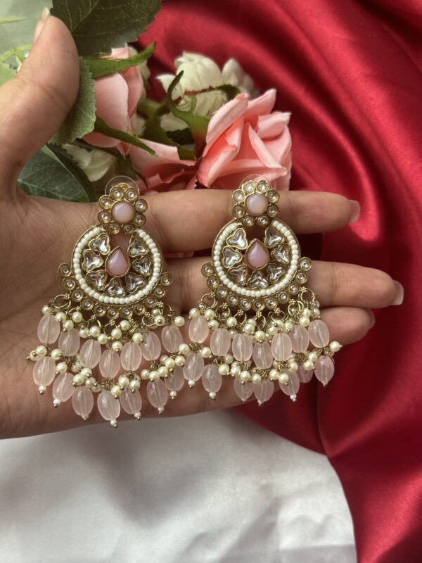 Rubeena Kundan Earrings - Light Pink