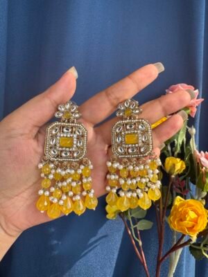Samia Premium Lightweight Kundan Earrings – Yellow