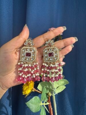 Samia Premium Lightweight Kundan Earrings – Wine