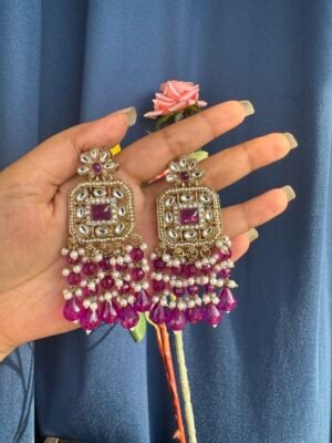 Samia Premium Lightweight Kundan Earrings – Purple