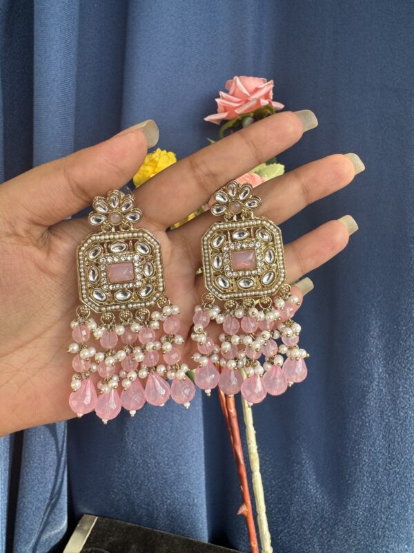 Samia Premium Lightweight Kundan Earrings - Light Pink