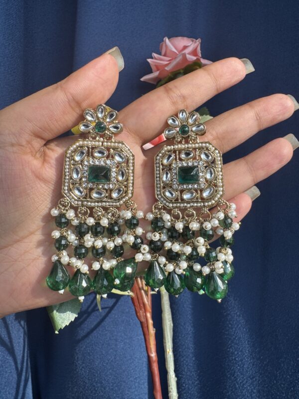 Samia Premium Lightweight Kundan Earrings - Dark Green