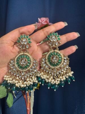 Himanshi Kundan Earrings – Teal Green