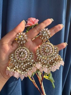 Himanshi Kundan Earrings – Light Pink