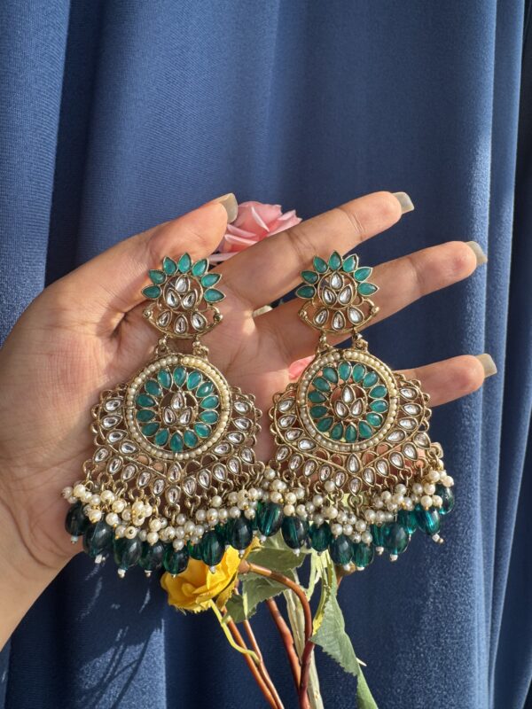 Himanshi Kundan Earrings - Dark Green