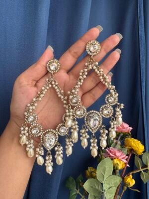 Sonia Pearl Chandbali white earrings with pearl detailing - Jewel Hub Studio