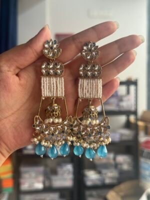Ayesha Unique Long Earrings – Teal Blue