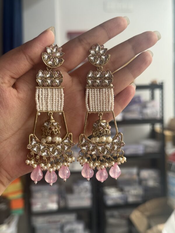 Ayesha Unique Long Earrings - Light Pink