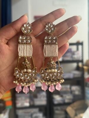 Ayesha Unique Long Earrings – Light Pink