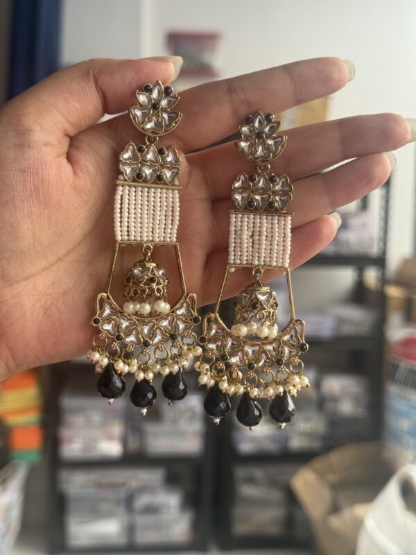 Ayesha Unique Long Earrings - Black