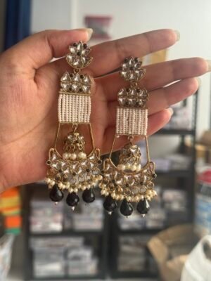 Ayesha Unique Long Earrings – Black