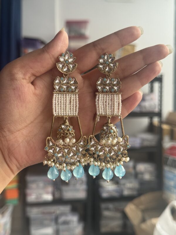 Ayesha Unique Long Earrings - Light Blue