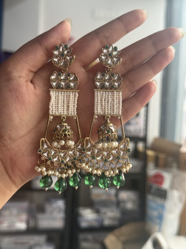 Ayesha Unique Long Earrings - Dark Green