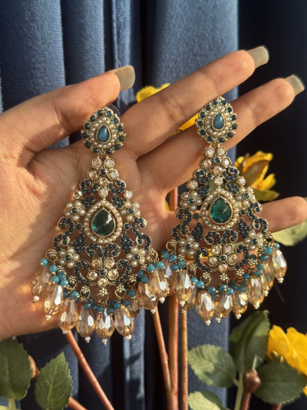Baani Crystal Earrings - Teal Blue
