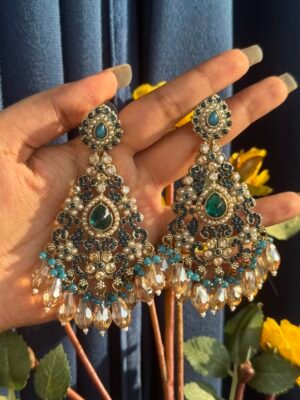 Baani Crystal Earrings – Teal Blue