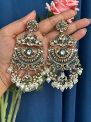 Saloni Premium Kundan Earrings – Light Blue