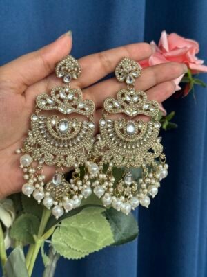 Saloni Premium Kundan Earrings – White