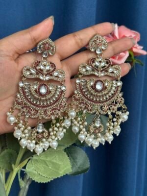 Saloni Premium Kundan Earrings – Wine