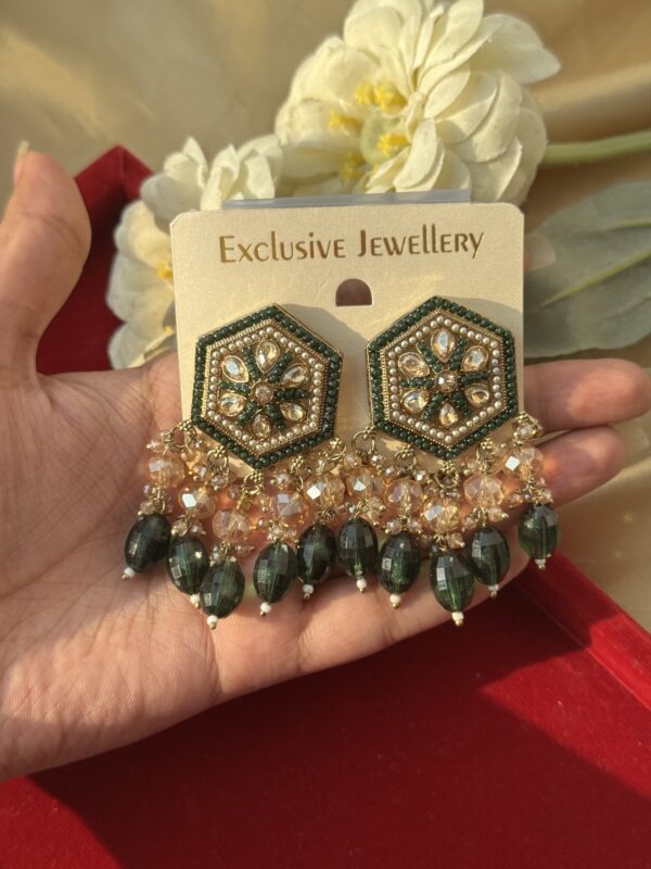 Alfiya Premium Earrings - Dark Green