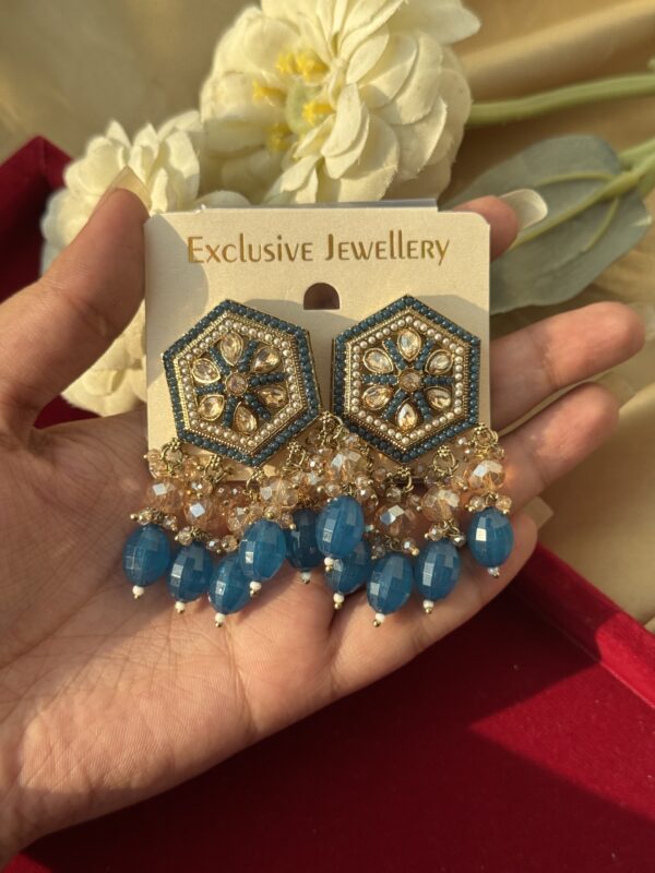 Alfiya Premium Earrings - Teal Blue