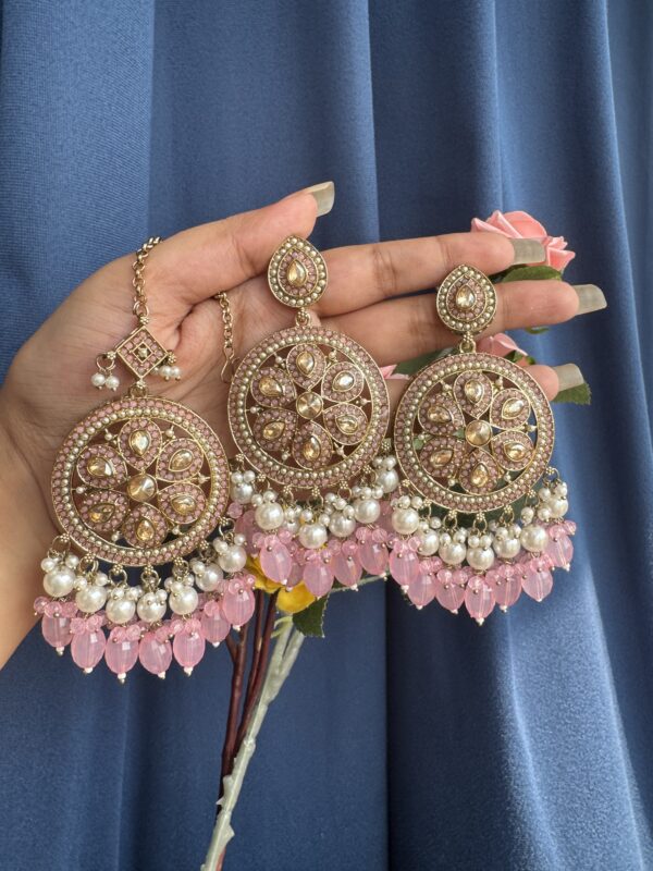 Bhavika Kundan Earrings and  - Light Pink