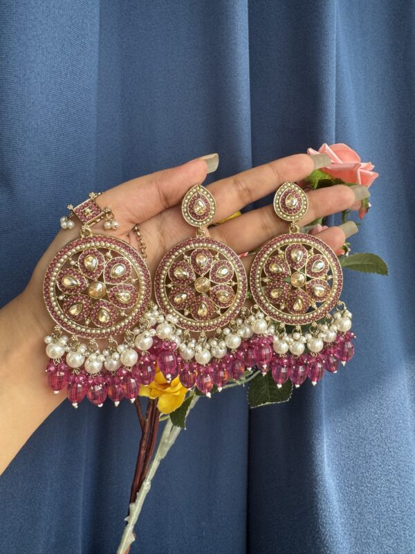 Bhavika Kundan Earrings and  - Wine