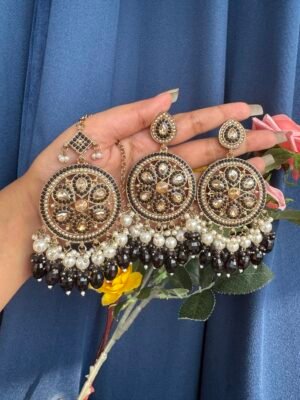Bhavika Kundan Earrings and  – Black