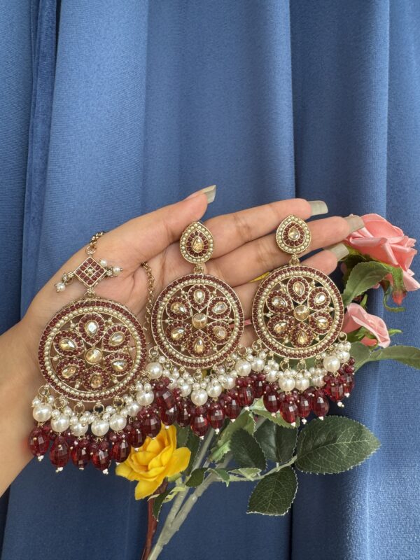 Bhavika Kundan Earrings and  - Red