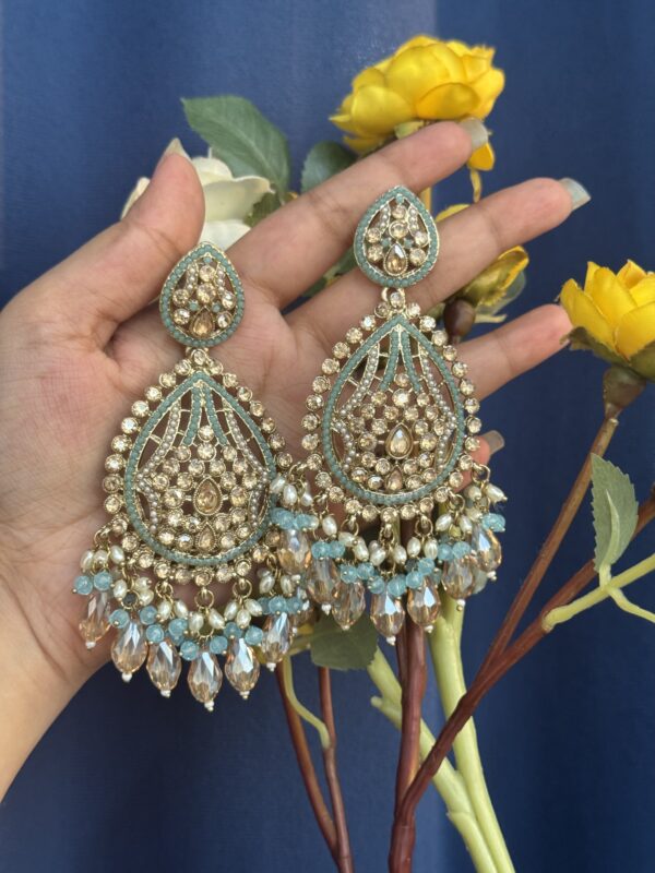 Ridhima Kundan Earrings - Light Blue