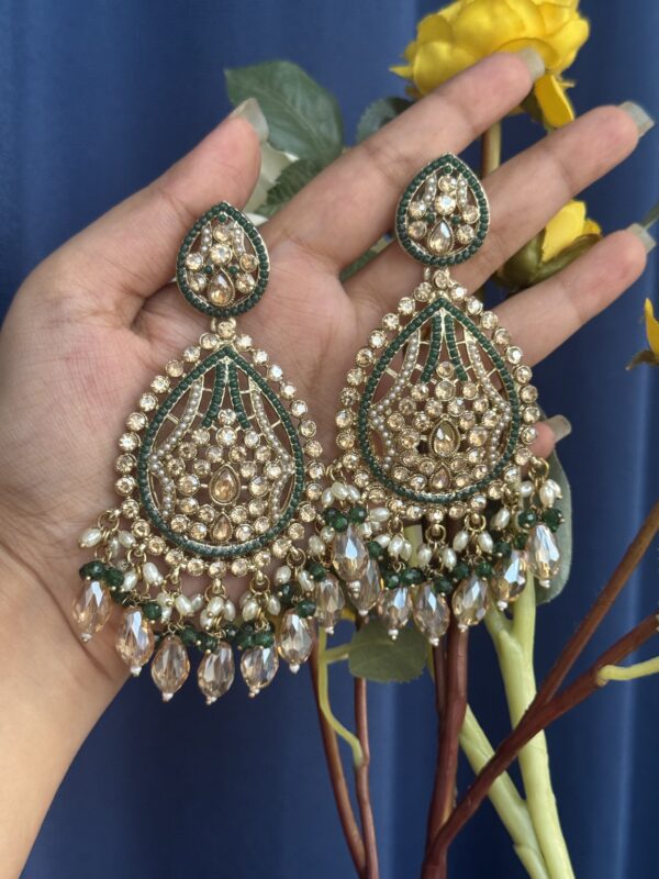 Ridhima Kundan Earrings - Dark Green