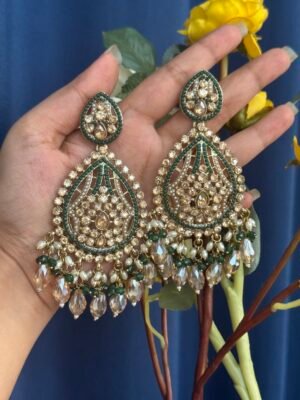 Ridhima Kundan Earrings – Dark Green