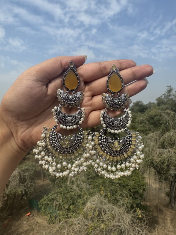 Vidisha Brass Long Stone Earrings - Yellow