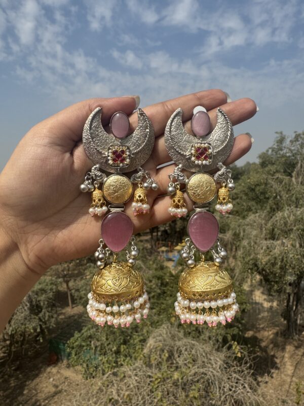Ameesha Oversized Brass Earrings - Light Pink