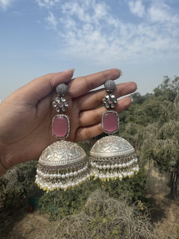 Apoorva Brass Jhumka - Light Pink
