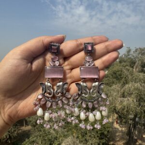 Ganesha Brass Earrings – Light Pink