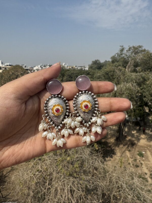 Sheetal Unique Brass Earrings - Light Pink