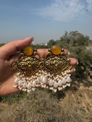 Kripa Golden Kashmiri Chandbali - Yellow