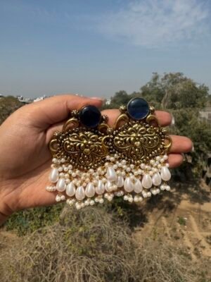 Kripa Golden Kashmiri Chandbali - Blue