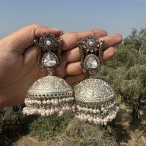 Kiara Brass Jhumka – Light Pink