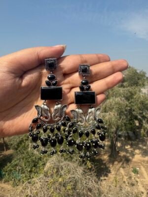 Ganesha Brass Earrings – Black