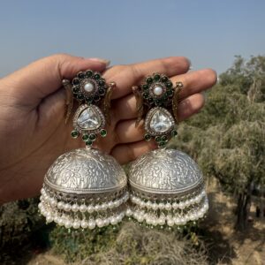 Kiara Brass Jhumka – Dark Green