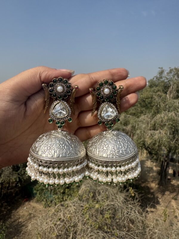 Kiara Brass Jhumka - Dark Green