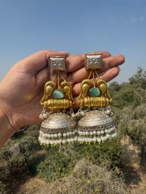 Radhika Golden Brass Jhumka – Mint Green
