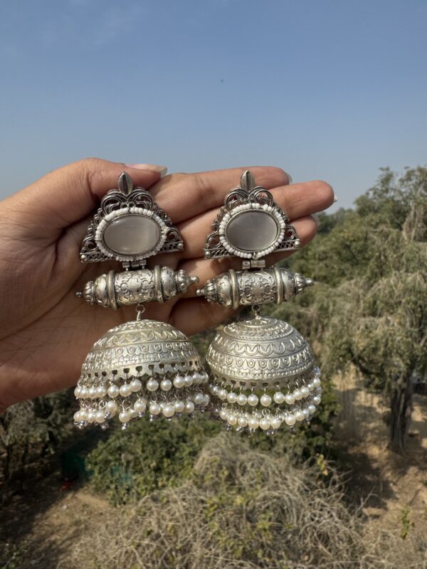 Vidya Brass Jhumka - White