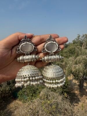 Vidya Brass Jhumka – White