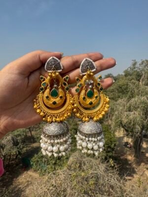 Malika Golden Brass Jhumka – Dark Green
