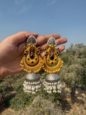 Malika Golden Brass Jhumka – Black