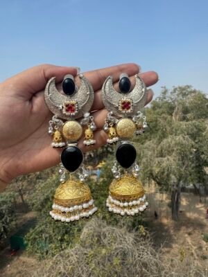 Ameesha Oversized Brass Earrings – Black