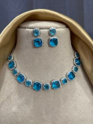 Marie Premium American Diamond Set – Light Blue