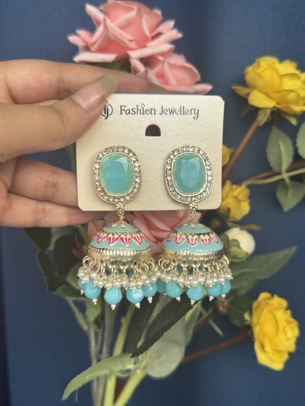 Mayuri Meenakari Jhumka - Light Blue